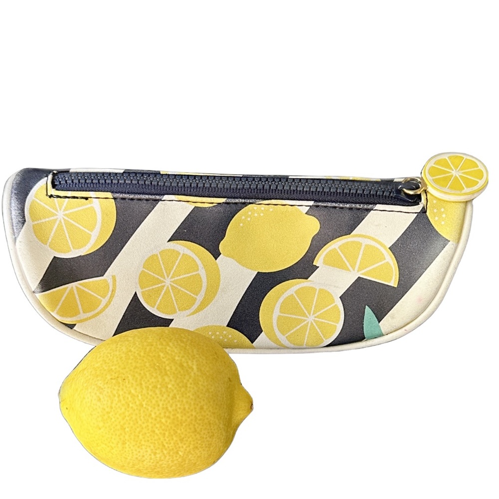 Fresh Lemon Striped Makeup Pencil Brush Art Supplies Zippered Mini Pouch